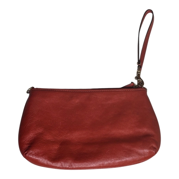 Coach Ashley Leather Wristlet Burnt Orange Gold Logo Clutch Bag - Picture 5 of 11